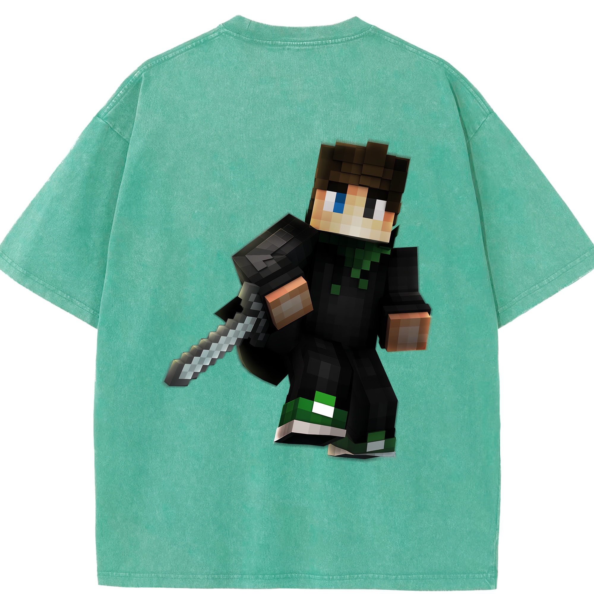 （画像用） マインクラフト ブロックの世界 Minecraft MC Block world 綿100% ヴィンテージ風 半袖Tシャツ（背面プリント）